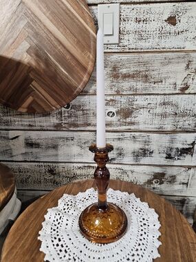 "Vintage" Amber Glass Candlestick Holder